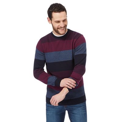 Big and tall navy striped crew neck jumper